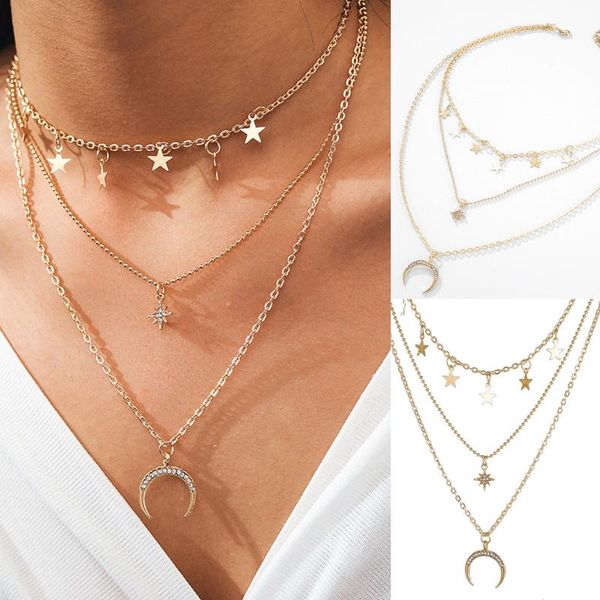 pendant necklaces multi layer moon star choker necklace women punk accessories jewelry gift am2206, Silver
pendant necklaces multi layer moon star choker necklace women punk accessories jewelry gift am2206, Silver