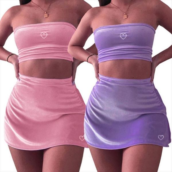 2pcs velvet outfits womens tracksuits strapless off shoulder tube bodycon skirt solid color rhinestone heart clubwear, Gray
2pcs velvet outfits womens tracksuits strapless off shoulder tube bodycon skirt solid color rhinestone heart clubwear, Gray