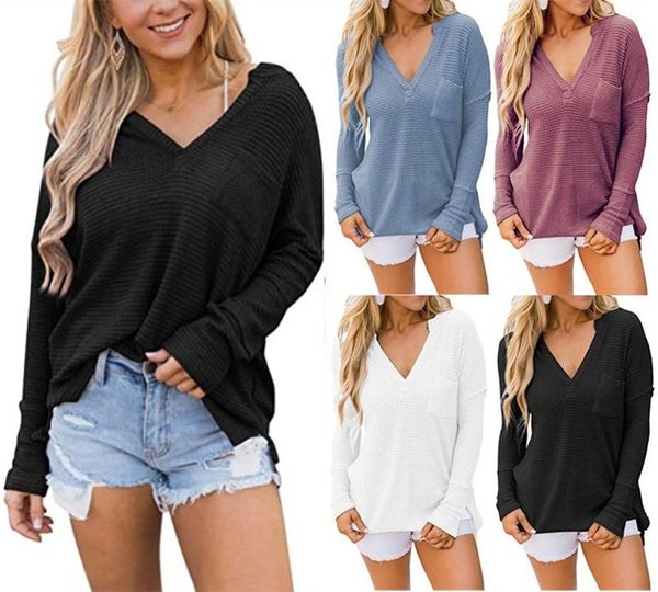 2021 european and american autumn women's selling v-neck long sleeve simple leisure split large loose top, White
2021 european and american autumn women's selling v-neck long sleeve simple leisure split large loose top, White