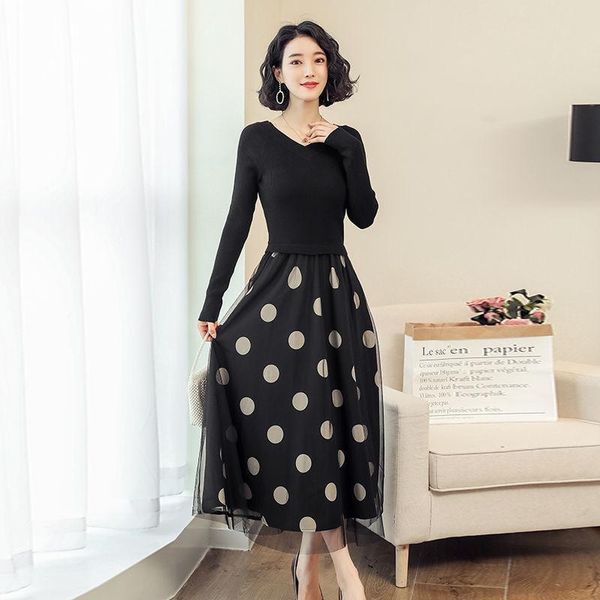 elegant knitted sweater dress female autumn winter long sleeve women office lady casual midi black dresses, Black;gray 
elegant knitted sweater dress female autumn winter long sleeve women office lady casual midi black dresses, Black;gray