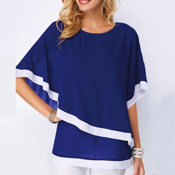 women's t-shirt bat sleeve irregular woman loose round neck stitched shirt casual pure color simple style clothing, White
women's t-shirt bat sleeve irregular woman loose round neck stitched shirt casual pure color simple style clothing, White