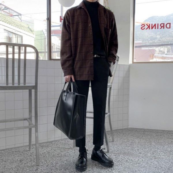 men's casual shirts winter autumn mens shirt vintage single breasted turn-down collar harajuku loose fit long sleeve plaid, White;black
men's casual shirts winter autumn mens shirt vintage single breasted turn-down collar harajuku loose fit long sleeve plaid, White;black
