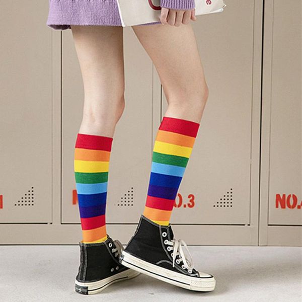 women's socks fashion rainbow striped pile bright color knee casual cotton soft warm sports, Black
women's socks fashion rainbow striped pile bright color knee casual cotton soft warm sports, Black