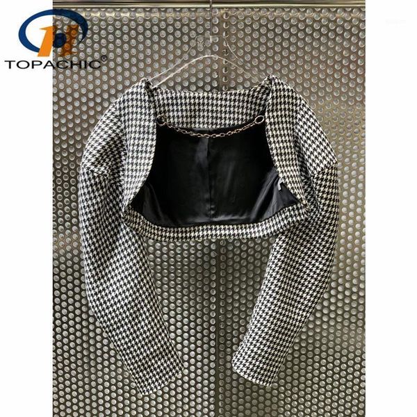 women's wool & blends 1.15 early spring fashion vintage houndstooth plaid short jacket v-neck chain decoration coat, Black
women's wool & blends 1.15 early spring fashion vintage houndstooth plaid short jacket v-neck chain decoration coat, Black