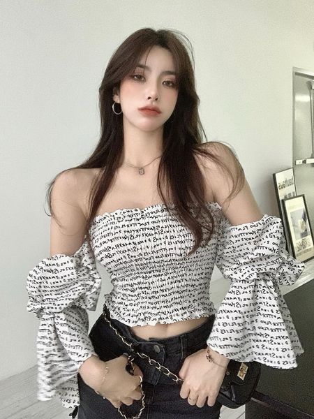 women's blouses & shirts summer 2021 off-shoulder bubble sleeve printed chiffon shirt french short t-shirt women 's, White
women's blouses & shirts summer 2021 off-shoulder bubble sleeve printed chiffon shirt french short t-shirt women 's, White