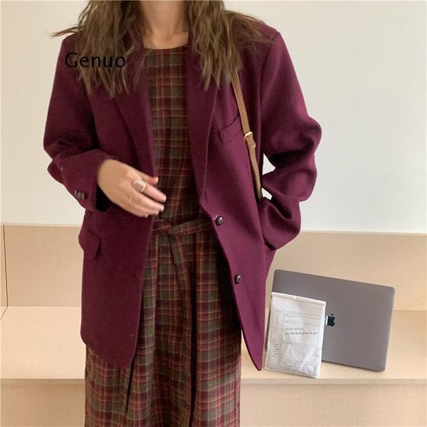 women's suits & blazers outerwear woolen warm loose chic 2021 jacket streetwear coats long sleeve vintage office lady casual women, White;black
women's suits & blazers outerwear woolen warm loose chic 2021 jacket streetwear coats long sleeve vintage office lady casual women, White;black
