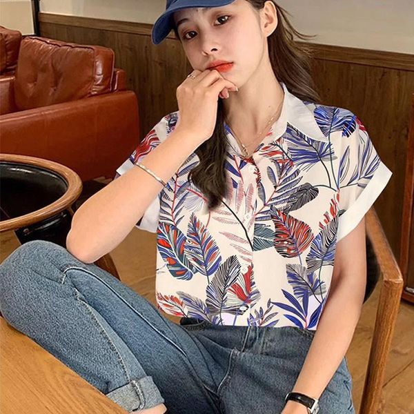 women's blouses & shirts women chiffon summer short sleeve printed blouse casual turn-down collar, White
women's blouses & shirts women chiffon summer short sleeve printed blouse casual turn-down collar, White
