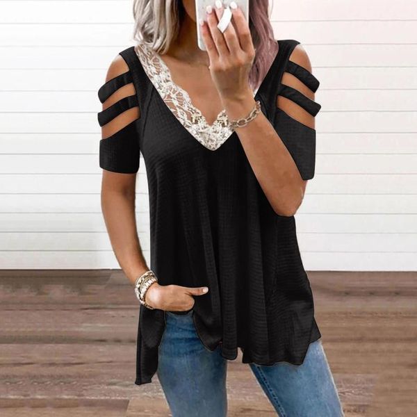 women's stitching lace t-shirts stripe short sleeve women tshirts v-neck causal open shoulder summer solid color shirts t-shirt, White
women's stitching lace t-shirts stripe short sleeve women tshirts v-neck causal open shoulder summer solid color shirts t-shirt, White