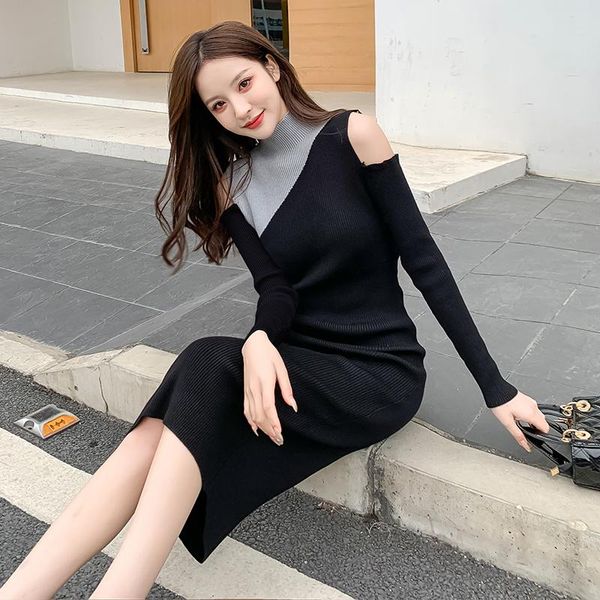 casual dresses turtleneck knitting dress female autumn/winter 2021 temperament waist with coat render that show a shoulder, Black;gray
casual dresses turtleneck knitting dress female autumn/winter 2021 temperament waist with coat render that show a shoulder, Black;gray