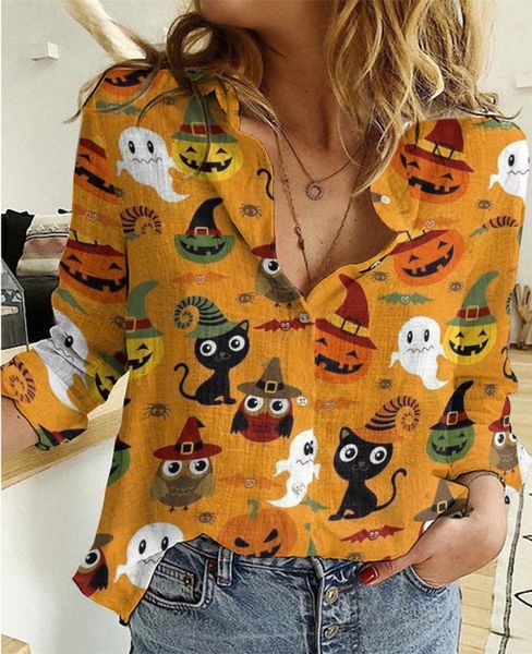 women's blouses & shirts halloween themed costume orange cat and pumping casual custom design long sleeve woman shirt, White
women's blouses & shirts halloween themed costume orange cat and pumping casual custom design long sleeve woman shirt, White