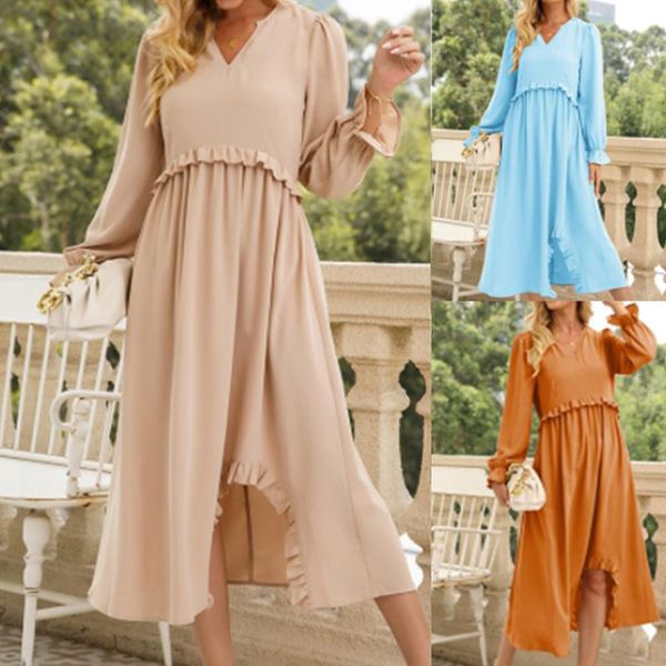 casual dresses spring fall elegant style ladies ice silk fabric long sleeve mid-calf dress v neck sweet ruffle irregular hem loose a-line, Black;gray
casual dresses spring fall elegant style ladies ice silk fabric long sleeve mid-calf dress v neck sweet ruffle irregular hem loose a-line, Black;gray