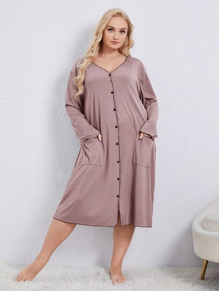 plus drop shoulder pocket patched night dress d0im#, Black;white