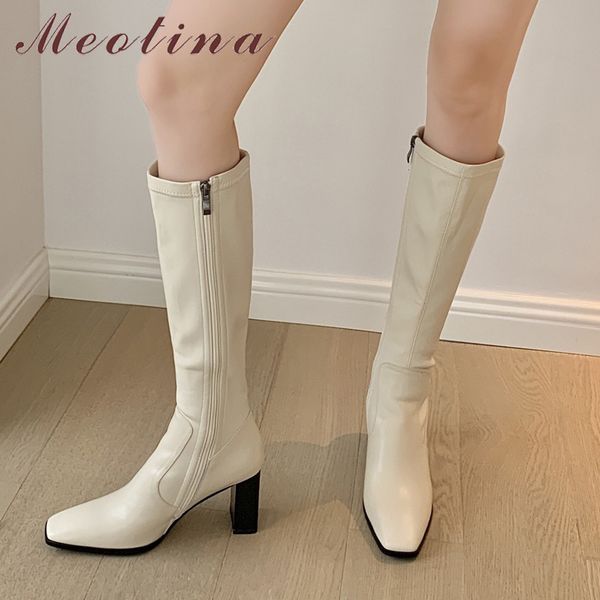 meotina genuine leather chunky high heel knee high boots women square toe zipper fashion long boots shoes autumn winter beige 210520, Black
meotina genuine leather chunky high heel knee high boots women square toe zipper fashion long boots shoes autumn winter beige 210520, Black