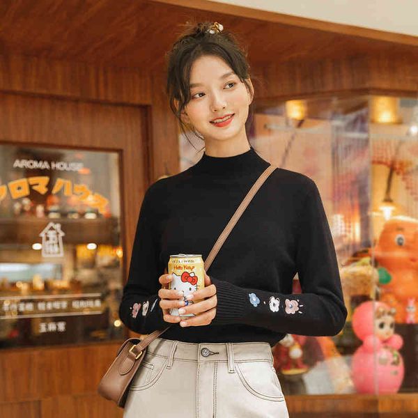 sweater winter woolen rib small high collar colorful embroidery lovely versatile pullover women's sweater yif6, White;black
sweater winter woolen rib small high collar colorful embroidery lovely versatile pullover women's sweater yif6, White;black