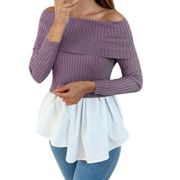 women's t-shirt women autumn streetwear warm long sleeve off shoulder patchwork elegant polyester 2021, White
women's t-shirt women autumn streetwear warm long sleeve off shoulder patchwork elegant polyester 2021, White