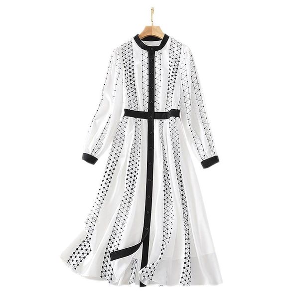 geometric black and white elegant ladies dress round neck single-breasted buttons long sleeve a line midi casual dresses, Black;gray
geometric black and white elegant ladies dress round neck single-breasted buttons long sleeve a line midi casual dresses, Black;gray