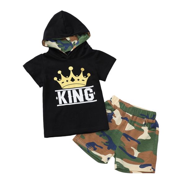 2pcs fashionable little boys outfit summer toddlers crown letter pattern short sleeve hooded t-shirt + camouflage shorts set, White
2pcs fashionable little boys outfit summer toddlers crown letter pattern short sleeve hooded t-shirt + camouflage shorts set, White