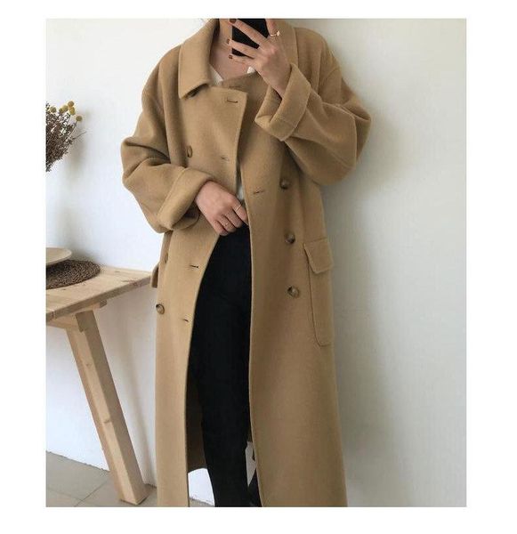 women's wool & blends ins double-sided cashmere coat women 2021 medium length temperament korean style loose woolen fashion, Black
women's wool & blends ins double-sided cashmere coat women 2021 medium length temperament korean style loose woolen fashion, Black