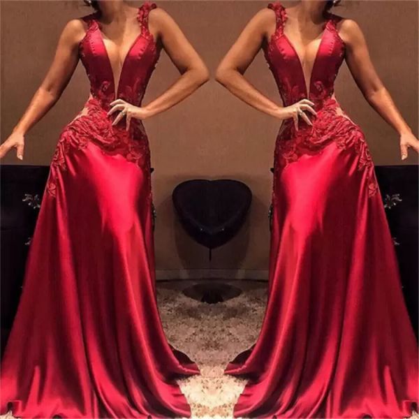 red evening dresses straps lace applique plunging v neck satin floor length custom made plus size prom celebrity party gown vestido, Black;red
red evening dresses straps lace applique plunging v neck satin floor length custom made plus size prom celebrity party gown vestido, Black;red