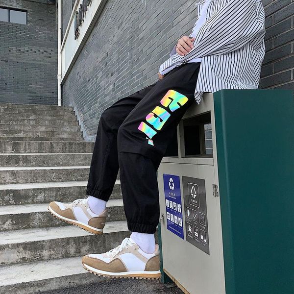 men's casual sports pants spring autumn printed letters cargo trousers multiple pockets loose stitching beam foot overalls male, Black
men's casual sports pants spring autumn printed letters cargo trousers multiple pockets loose stitching beam foot overalls male, Black