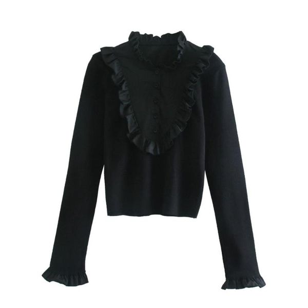 black ruffled collar sweaters women fashion front breasted sweater elegant slim short female ladies jo women's, White;black
black ruffled collar sweaters women fashion front breasted sweater elegant slim short female ladies jo women's, White;black