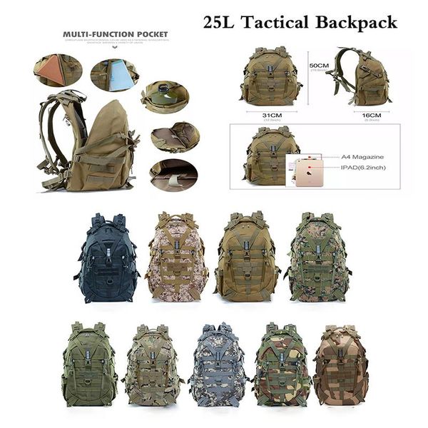 outdoor bags totrait 25l military tactical backpack, trekking camping sports travel waterproof backpack
outdoor bags totrait 25l military tactical backpack, trekking camping sports travel waterproof backpack