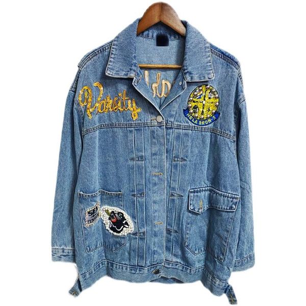 women's jackets european autumn three-dimensional bead embroidery letters loose large size personalized denim jacket women coat fashion, Black;brown
women's jackets european autumn three-dimensional bead embroidery letters loose large size personalized denim jacket women coat fashion, Black;brown
