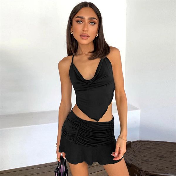 summer halter crop and mini skirts ruched two piece fashion outfits matching set sleeveless womens sethigh quality, White
summer halter crop and mini skirts ruched two piece fashion outfits matching set sleeveless womens sethigh quality, White