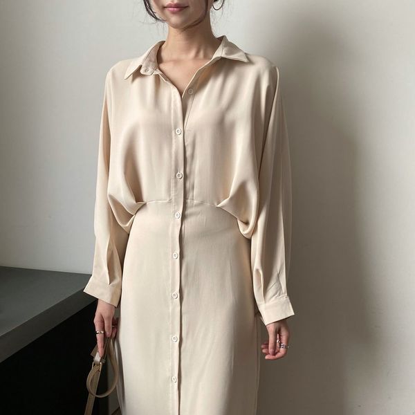 spring summer vintage solid color women's office dress shirt french style loose long-sleeved mixi femme robe 210514, Black;gray
spring summer vintage solid color women's office dress shirt french style loose long-sleeved mixi femme robe 210514, Black;gray
