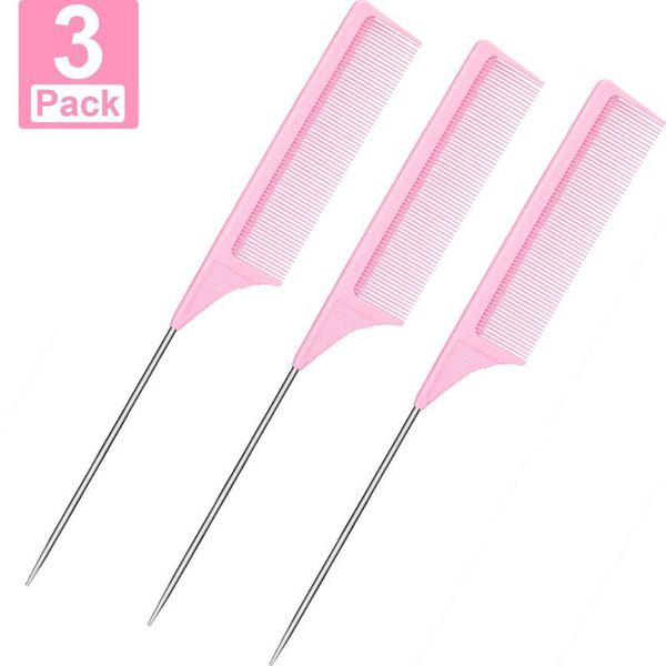 hair brushes 3 packs rat tail comb steel pin carbon fiber heat resistant teasing combs with stainless pintail (pink), Silver
hair brushes 3 packs rat tail comb steel pin carbon fiber heat resistant teasing combs with stainless pintail (pink), Silver