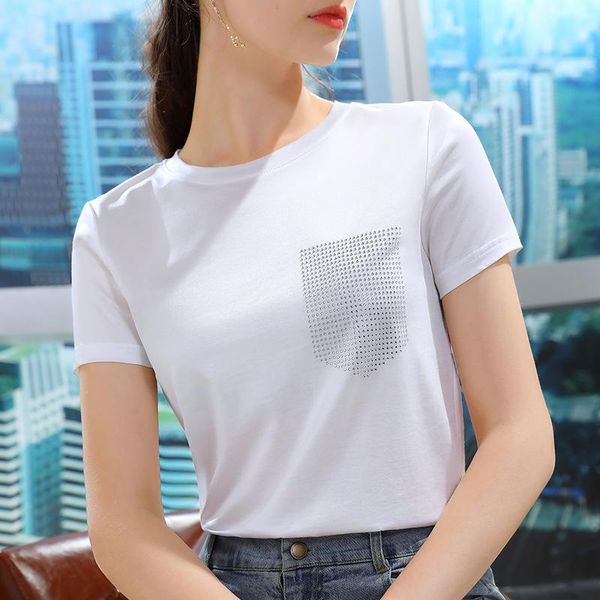 women's t-shirt 2021 summer casual cotton women fashion solid color female elegant o-neck slim ladies tee, White
women's t-shirt 2021 summer casual cotton women fashion solid color female elegant o-neck slim ladies tee, White