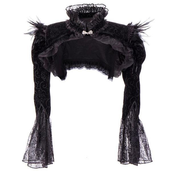 women's jackets halloween witch cosplay coat gothic wear feather shawl ultra-short collar horn sleeve jacket party costume, Black;brown 
women's jackets halloween witch cosplay coat gothic wear feather shawl ultra-short collar horn sleeve jacket party costume, Black;brown