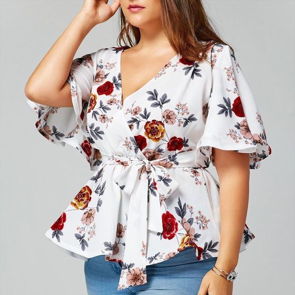 5xl plus size tunic summer women shirts short sleeve floral print v neck and with bandage big clothing, White
5xl plus size tunic summer women shirts short sleeve floral print v neck and with bandage big clothing, White