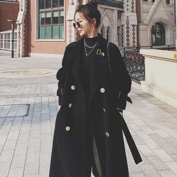 women's wool & blends 2021 autumn winter woman thick warm long jacket women fashion korean retro sleeve overcoat casual woolen coat w77, Black
women's wool & blends 2021 autumn winter woman thick warm long jacket women fashion korean retro sleeve overcoat casual woolen coat w77, Black