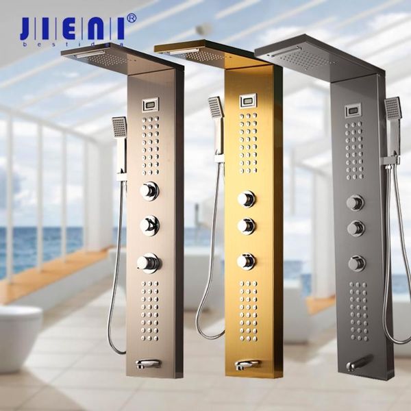 dark grey wall mounted bathroom shower column nickel brushed one handle hand tub spout massage system panel sets
dark grey wall mounted bathroom shower column nickel brushed one handle hand tub spout massage system panel sets