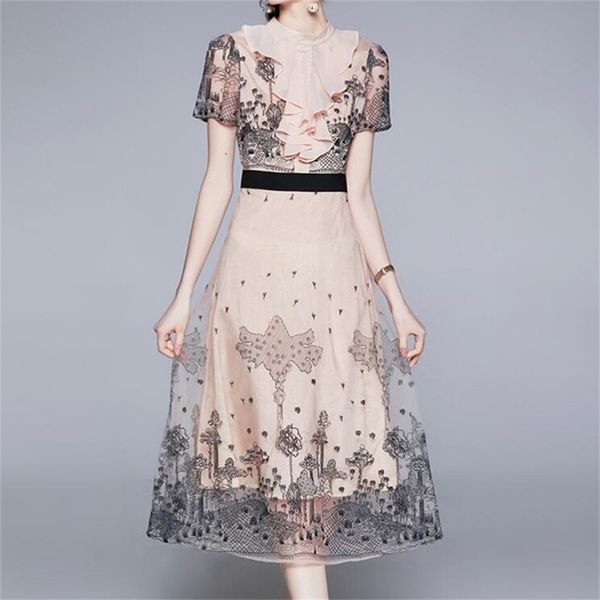 fashion runway summer dress women o-neck embroidery hollow out mesh midi ladies party sweet es 210603, Black;gray
fashion runway summer dress women o-neck embroidery hollow out mesh midi ladies party sweet es 210603, Black;gray