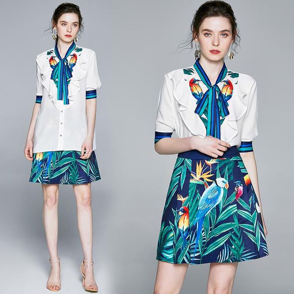 two piece dress summer runway 2 womens sets vintage wild animals print bow tie neck short sleeve shirt blouse mini skirt suits outfits, White
two piece dress summer runway 2 womens sets vintage wild animals print bow tie neck short sleeve shirt blouse mini skirt suits outfits, White