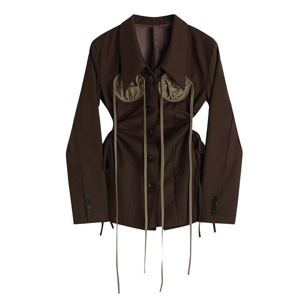 women's suits & blazers autumn winter wear brown coffee color retro waist slimming suit jacket female drawstring casual british style, White;black
women's suits & blazers autumn winter wear brown coffee color retro waist slimming suit jacket female drawstring casual british style, White;black