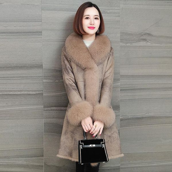 women's fur & faux winter natural 's hair double-faced integrated mink collar coat wool liner mid long full pelt real leather over, Black
women's fur & faux winter natural 's hair double-faced integrated mink collar coat wool liner mid long full pelt real leather over, Black