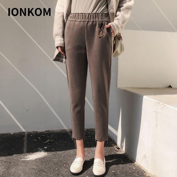 women's pants & capris ionkom elegant streetwear minimalist elastic mid waist carrot ankle-length autumn winter office lady casual wome, Black;white 
women's pants & capris ionkom elegant streetwear minimalist elastic mid waist carrot ankle-length autumn winter office lady casual wome, Black;white
