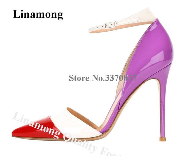 dress shoes linamong est patent leather pathchwork stiletto heel pumps ankle strap purple red white mixed-colors high heels, Black
dress shoes linamong est patent leather pathchwork stiletto heel pumps ankle strap purple red white mixed-colors high heels, Black