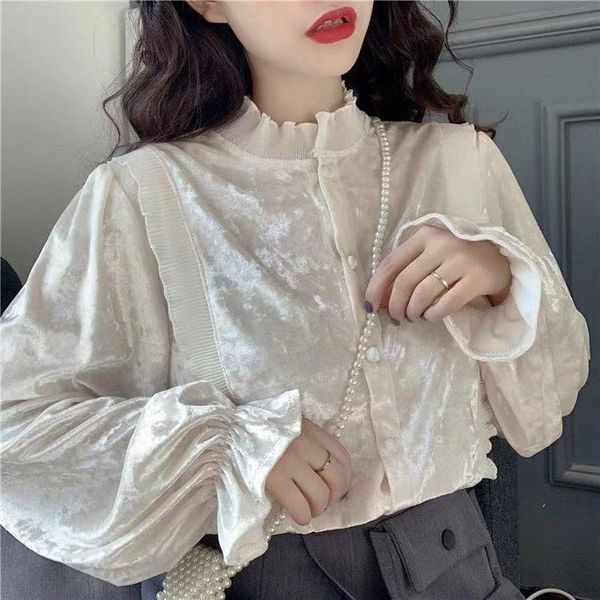 women's blouses & shirts women retro lace elegant shirt stand collar stitching gold velvet blouse aii -match long sleeve 2021 aut, White
women's blouses & shirts women retro lace elegant shirt stand collar stitching gold velvet blouse aii -match long sleeve 2021 aut, White