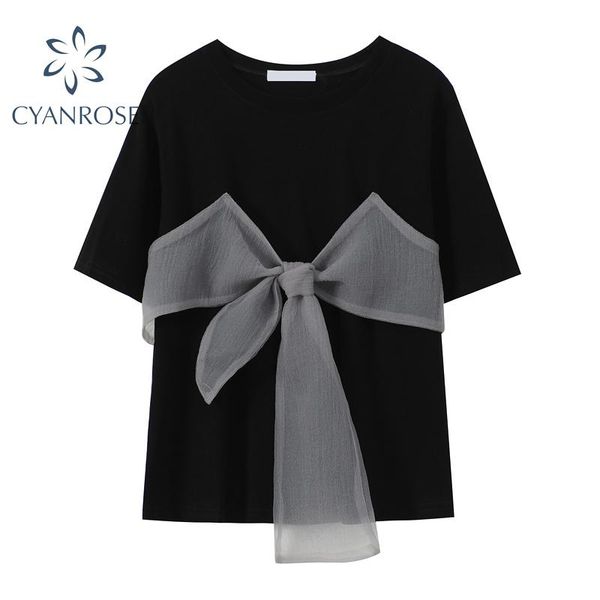 women's t-shirt 2021 summer big bow patchwork korean style loose fashion tee stylish streetwear ins short sleeve casual, White
women's t-shirt 2021 summer big bow patchwork korean style loose fashion tee stylish streetwear ins short sleeve casual, White