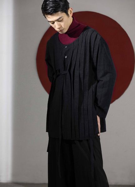men's casual shirts s-6xl 2021 clothing hair stylist black pleated chinese retro fringe tie shirt plus size costumes, White;black
men's casual shirts s-6xl 2021 clothing hair stylist black pleated chinese retro fringe tie shirt plus size costumes, White;black