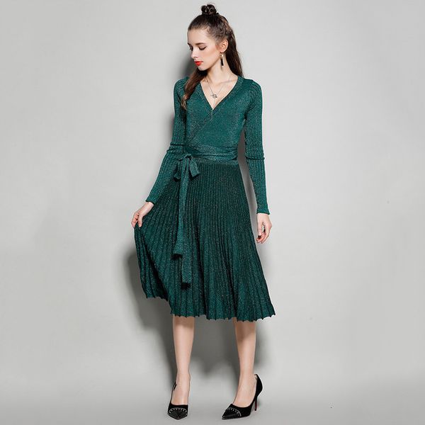 dress pleated knitted women v-neck long sleeve sash shiny midi sweater elegant lady p-145, Black;gray
dress pleated knitted women v-neck long sleeve sash shiny midi sweater elegant lady p-145, Black;gray
