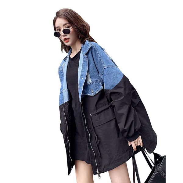 women's jackets yuzacdwx casual spliced denim coat woman letter embroidery zipper collect waist loose street fashion 2021 autumn lady, Black;brown
women's jackets yuzacdwx casual spliced denim coat woman letter embroidery zipper collect waist loose street fashion 2021 autumn lady, Black;brown