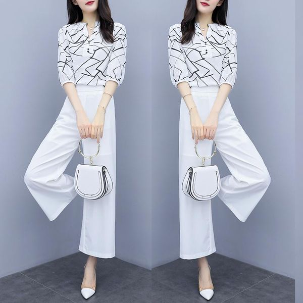 women's two piece pants large size printing chiffon blouse+ wide-legged suits summer female fashion plus two-piece outfits tracksuit, White
women's two piece pants large size printing chiffon blouse+ wide-legged suits summer female fashion plus two-piece outfits tracksuit, White