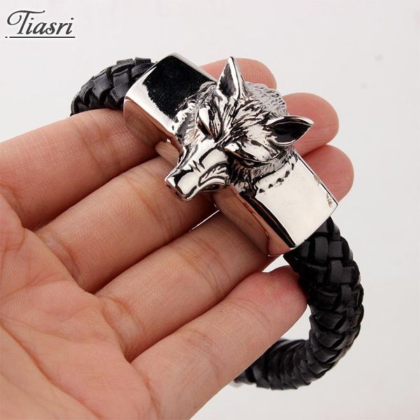 tiasri 15mm wolf head leather bracelet for men stainless steel jewelry black weave texture punk hip-hop accessories link, chain
tiasri 15mm wolf head leather bracelet for men stainless steel jewelry black weave texture punk hip-hop accessories link, chain