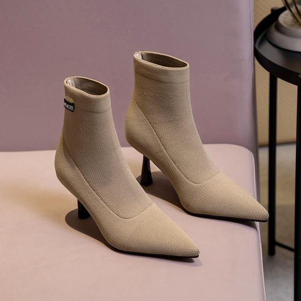 boots knitting stretch winter fashion slip-on ankle women concise pointed toe thin heels handmade shoes, Black
boots knitting stretch winter fashion slip-on ankle women concise pointed toe thin heels handmade shoes, Black