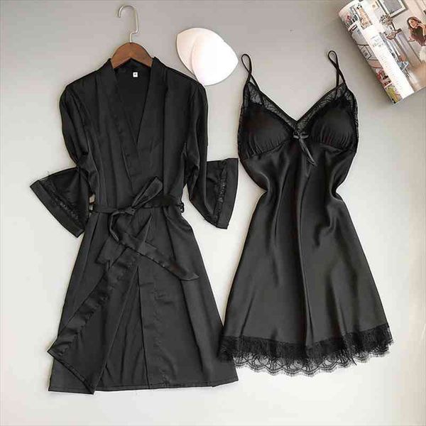 sleepwear female 2pcs pajamas set satin pyjamamas lace patchwork bridal wedding nightwear rayon home wear nighty amp robe suit, Black;red
sleepwear female 2pcs pajamas set satin pyjamamas lace patchwork bridal wedding nightwear rayon home wear nighty amp robe suit, Black;red